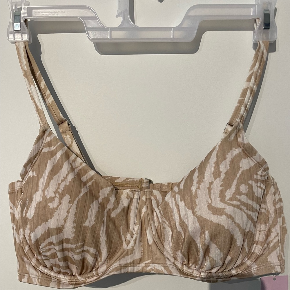 Wild Fable Women's Ribbed Underwire Bralette Bikini Top Tan Animal Print 20 NWT